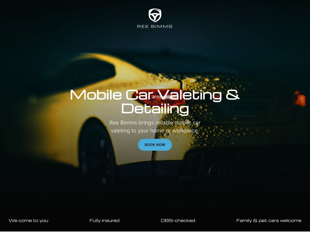 Ree Bimms mobile car valeting and detailing website homepage