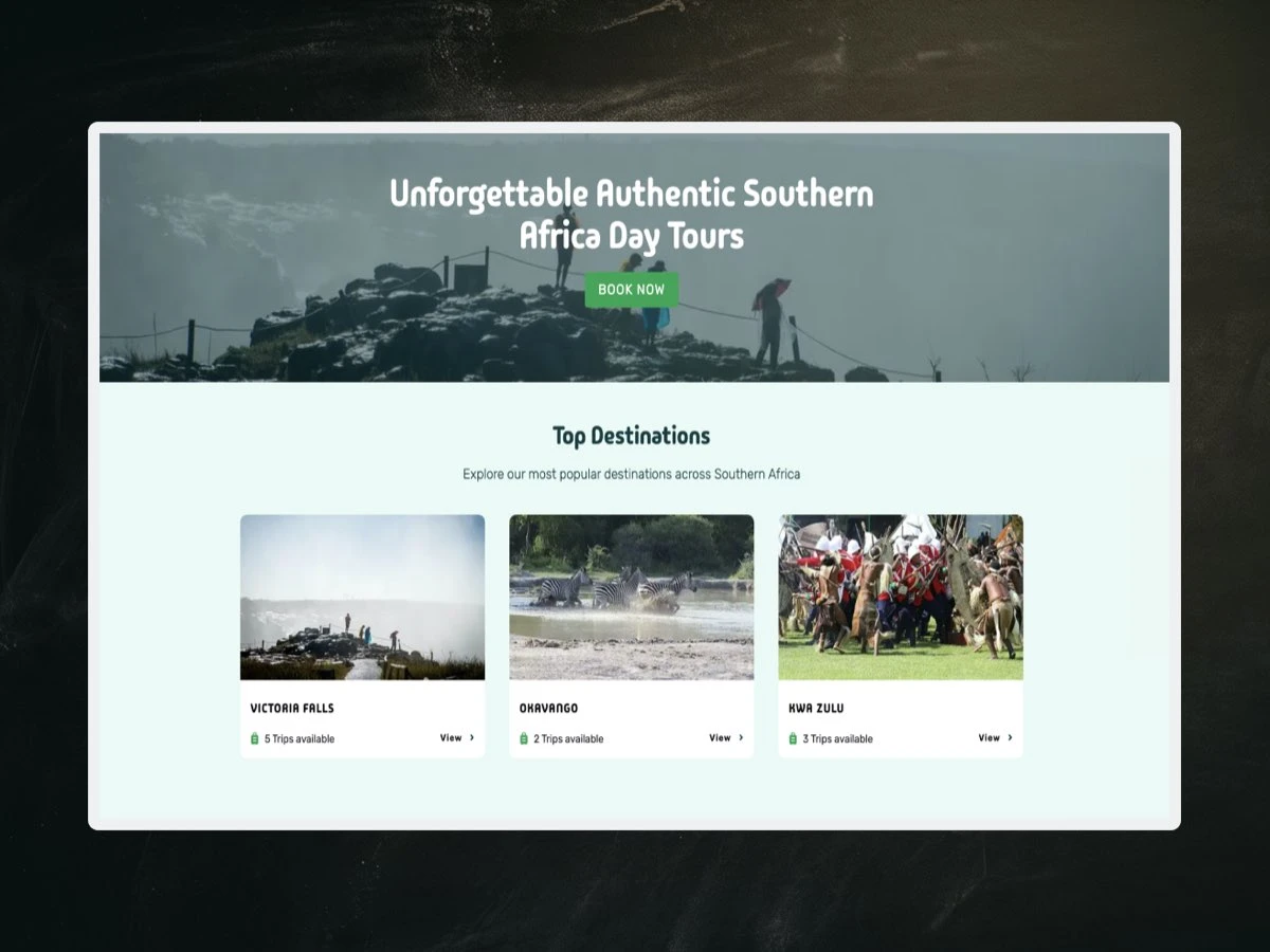 Woza Day Tours website homepage